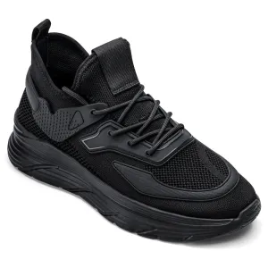 6CM / 2.36 Inches CMR CHAMARIPA Black Knit Elevator Sneakers -  Breathable Sports Shoes