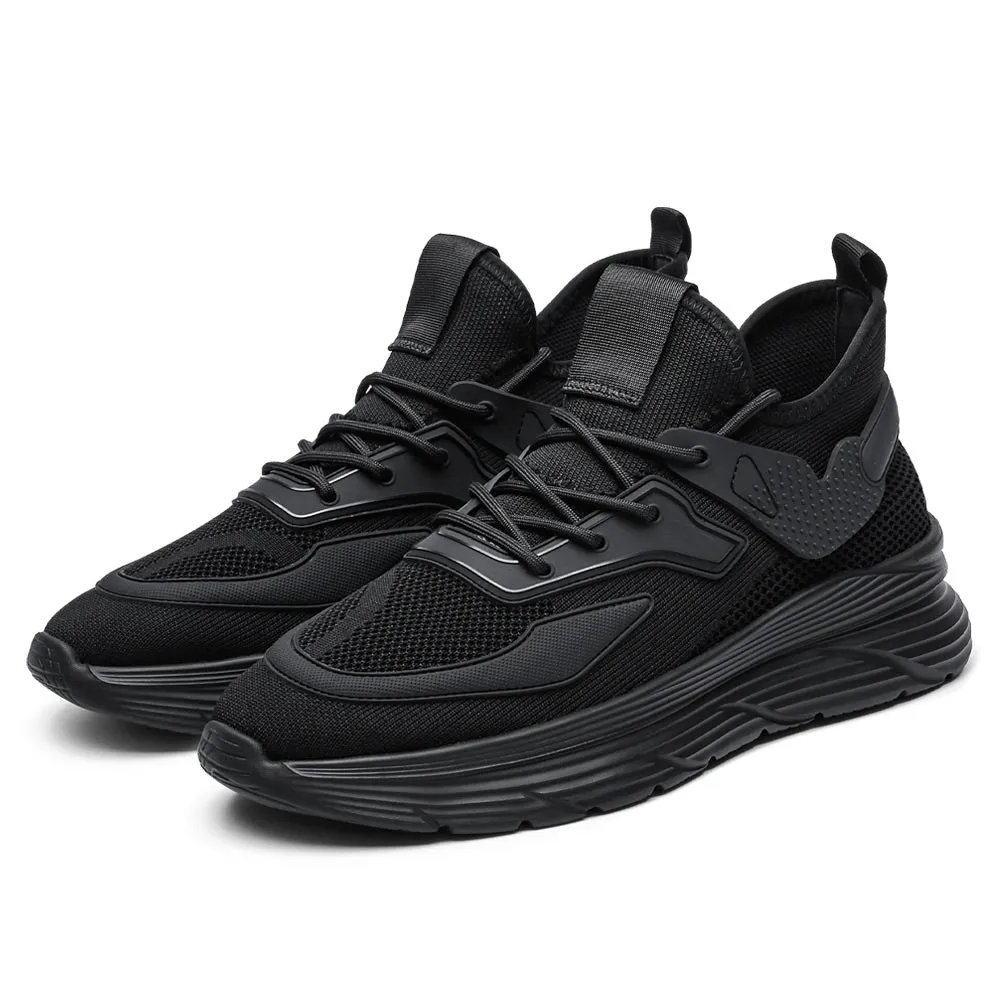 6CM / 2.36 Inches CMR CHAMARIPA Black Knit Elevator Sneakers -  Breathable Sports Shoes