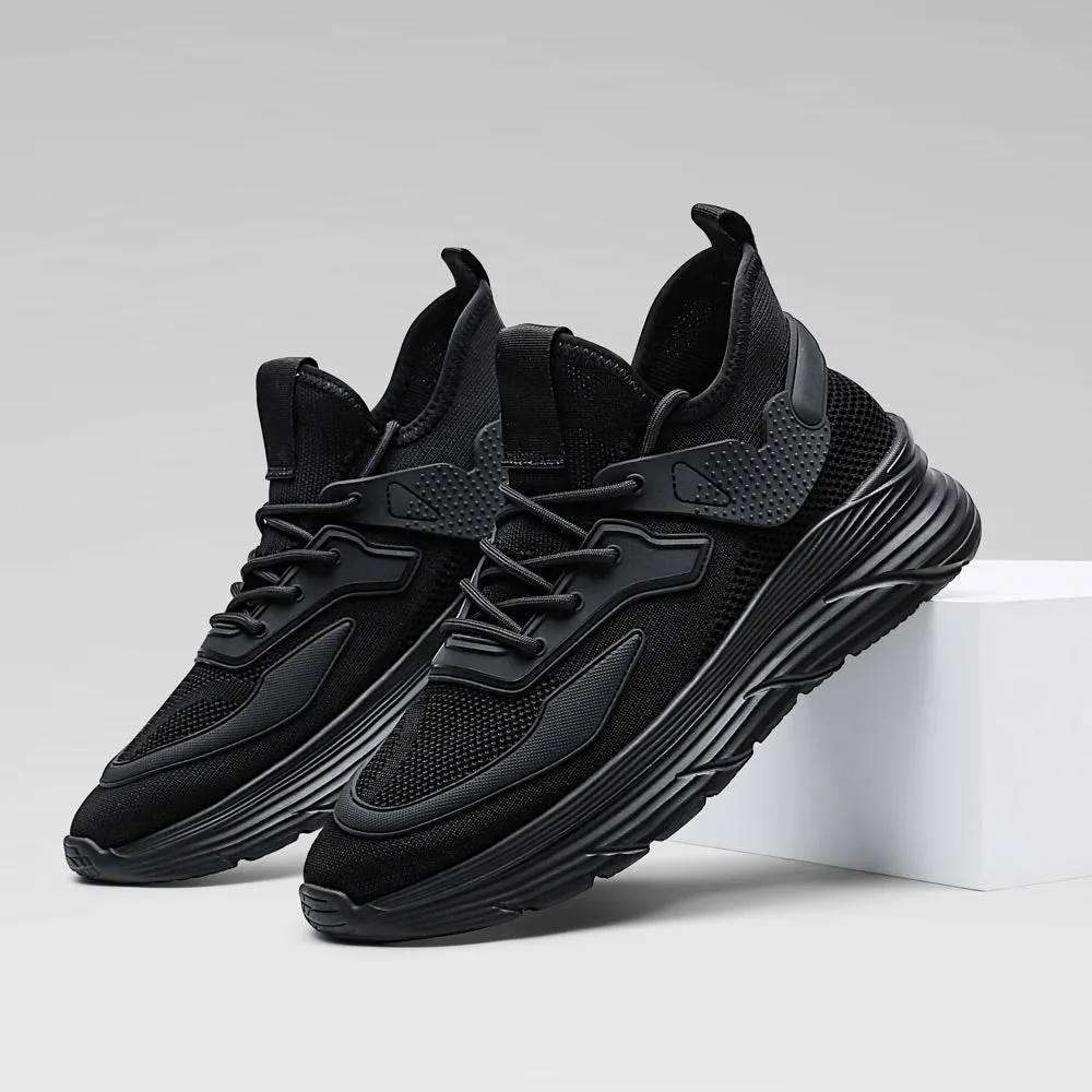 6CM / 2.36 Inches CMR CHAMARIPA Black Knit Elevator Sneakers -  Breathable Sports Shoes