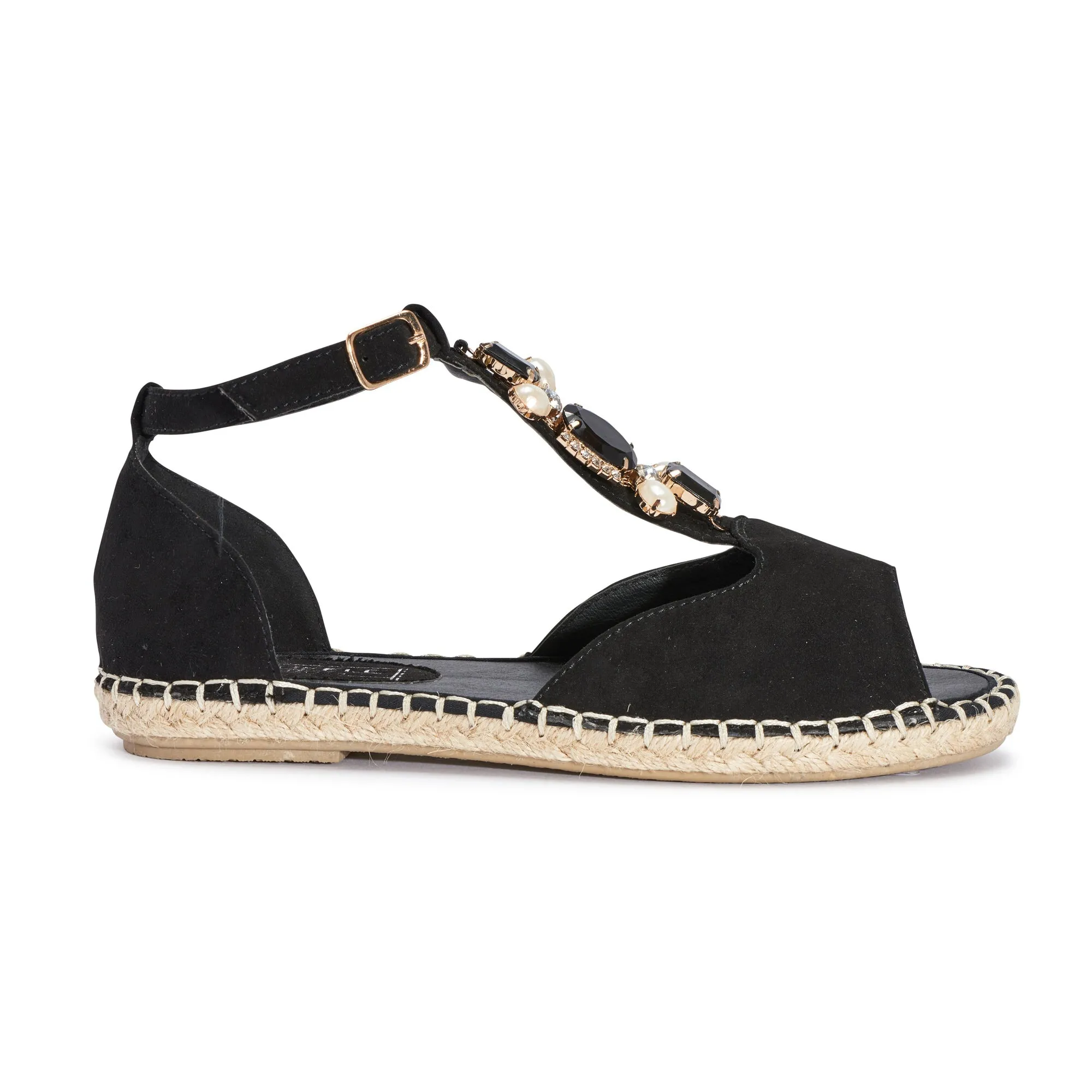 Black Jewelled Flat Sandal