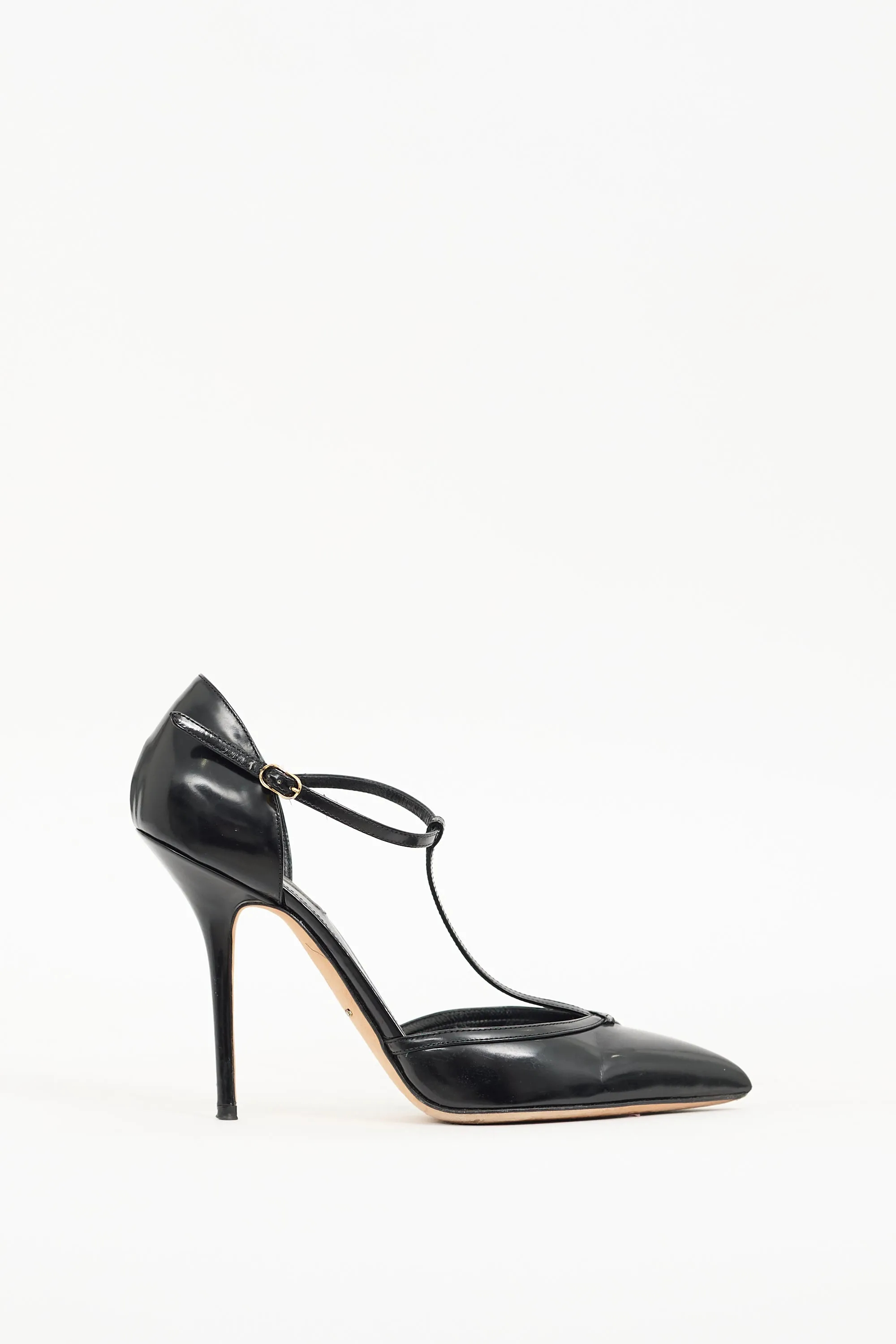 Black Patent T-Strap Heel