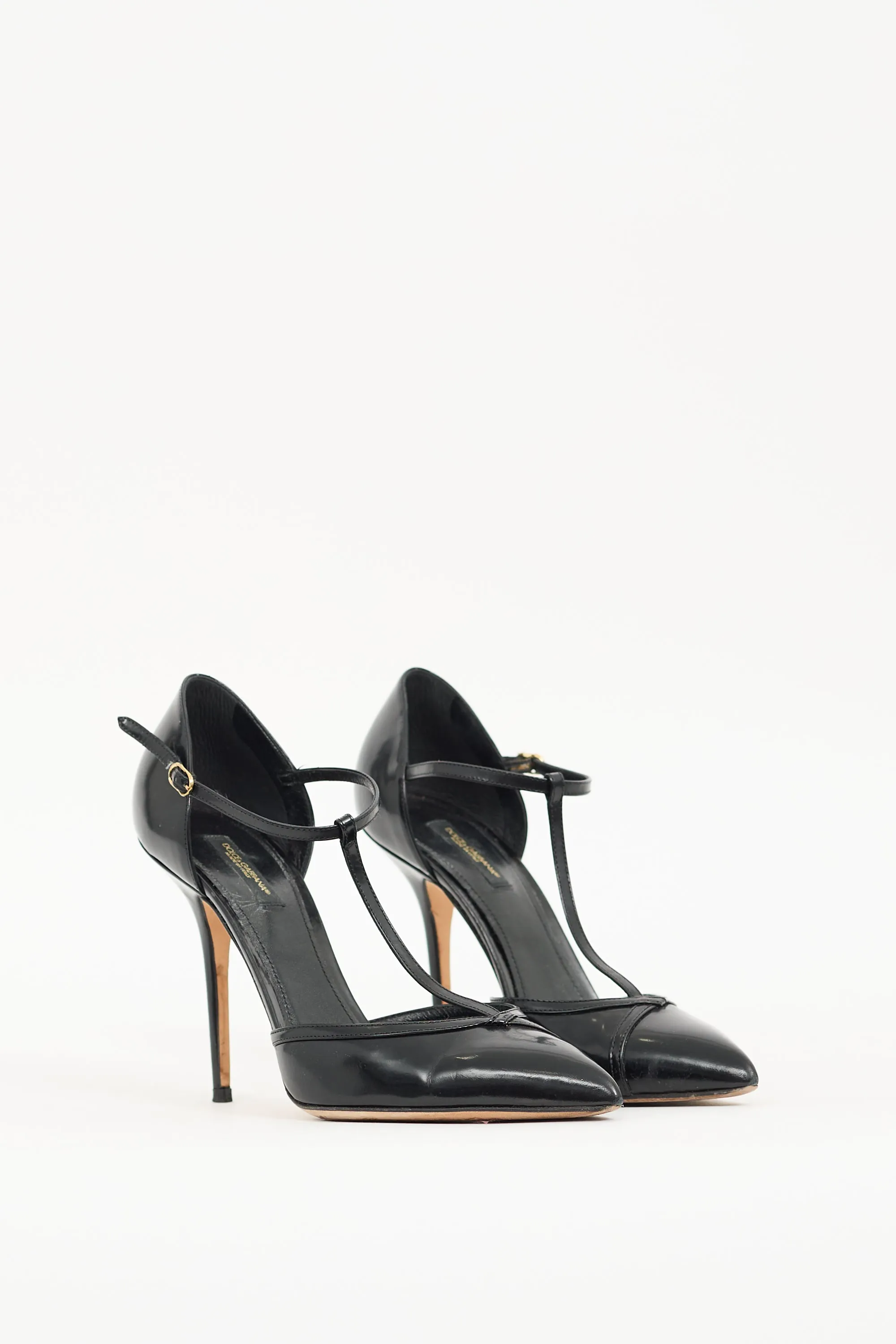 Black Patent T-Strap Heel