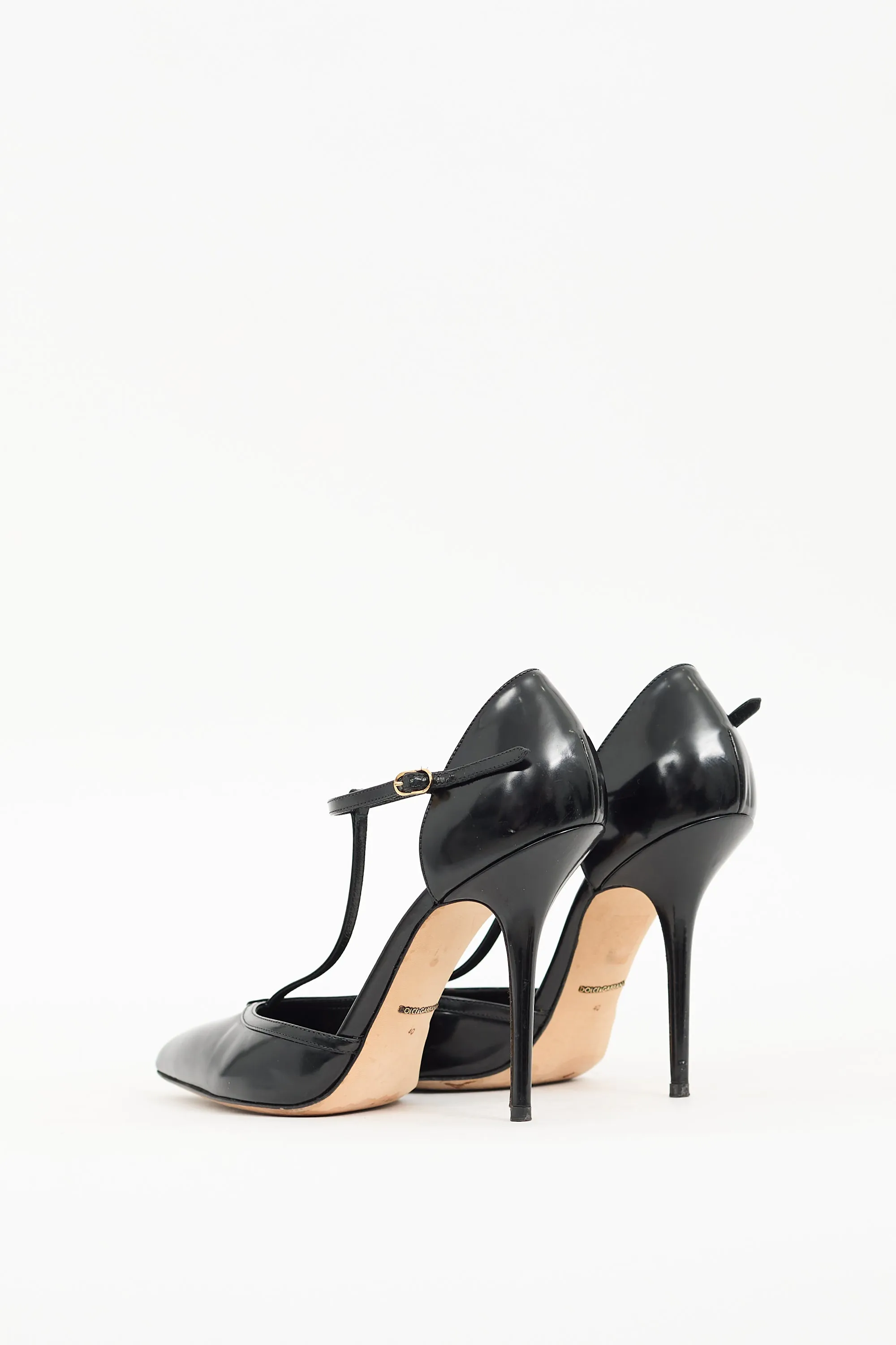 Black Patent T-Strap Heel