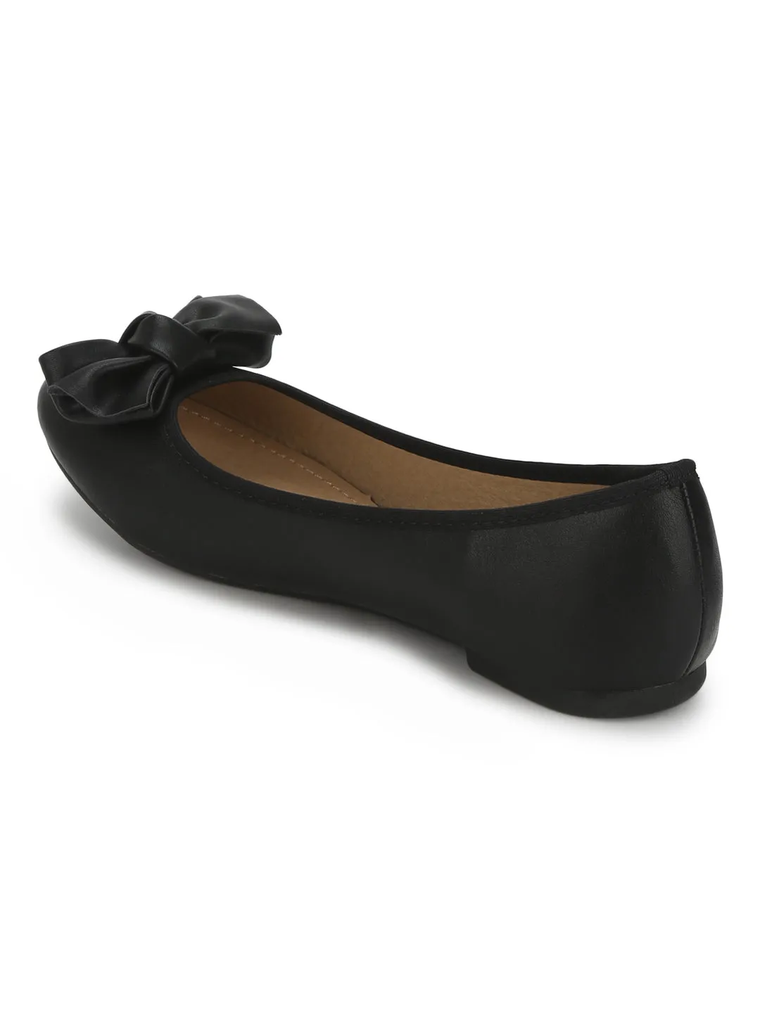 Black PU Big Bow Belly Flats