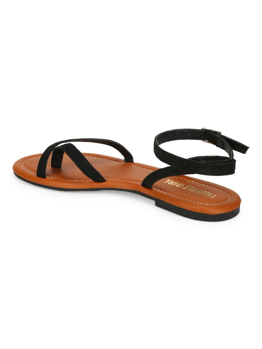 Black Suede Buckle Strap Sandals