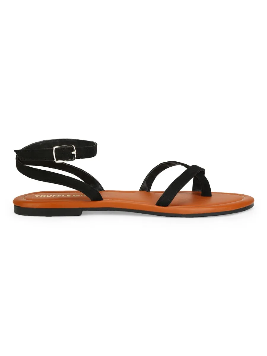 Black Suede Buckle Strap Sandals