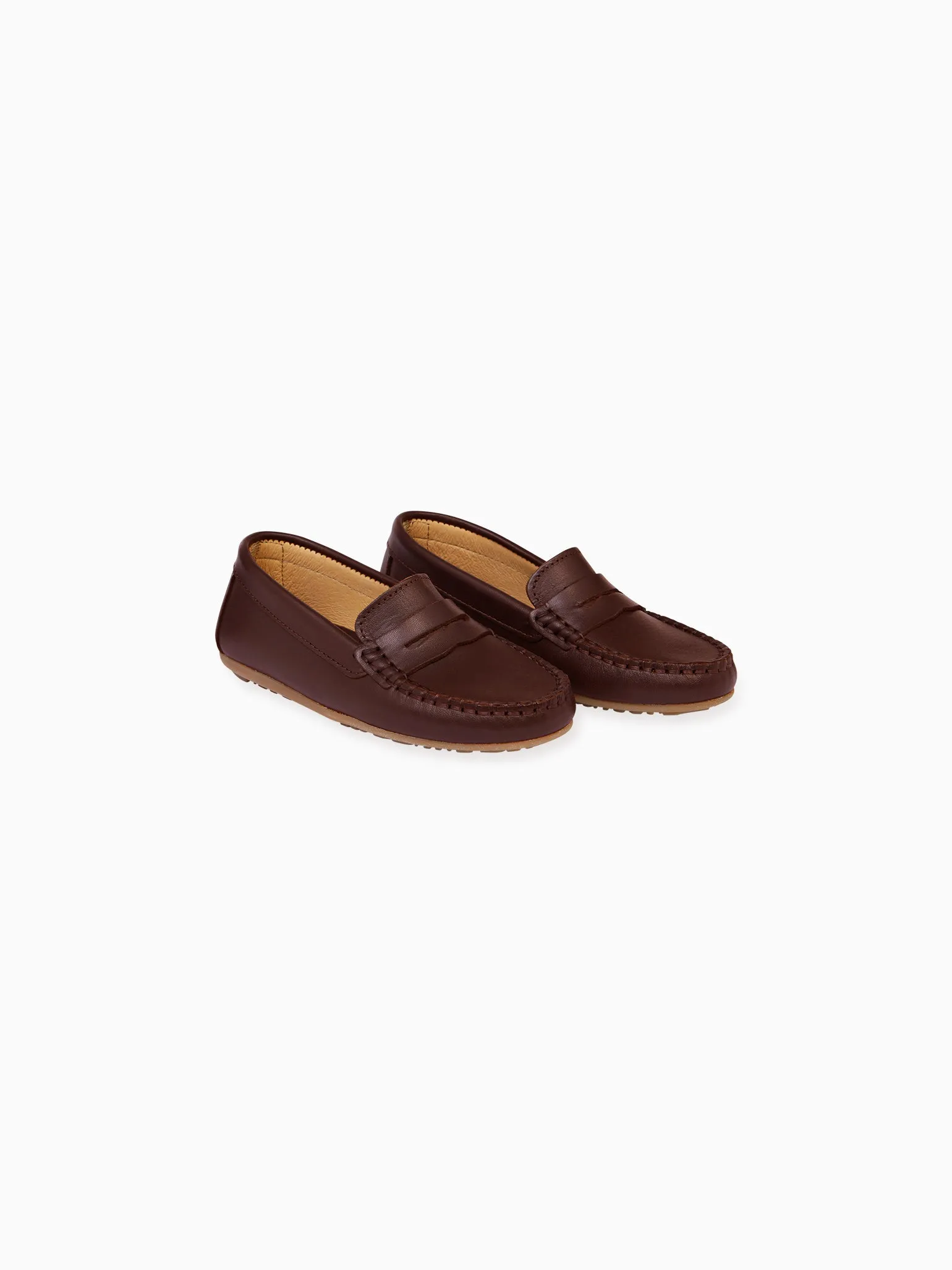 Chocolate Brown Leather Boy Loafer Shoes