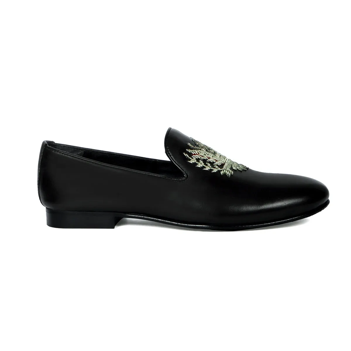 Crown Eagle Zardosi Slip-On Shoes in Black Leather By Brune & Bareskin