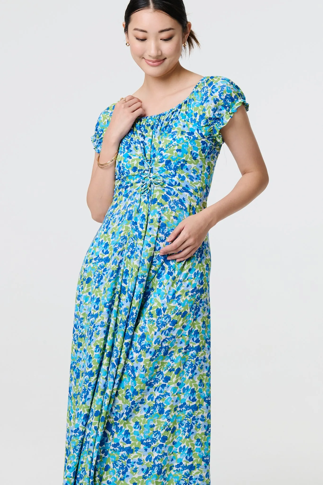 Ditsy Floral Bardot Smock Midi Dress