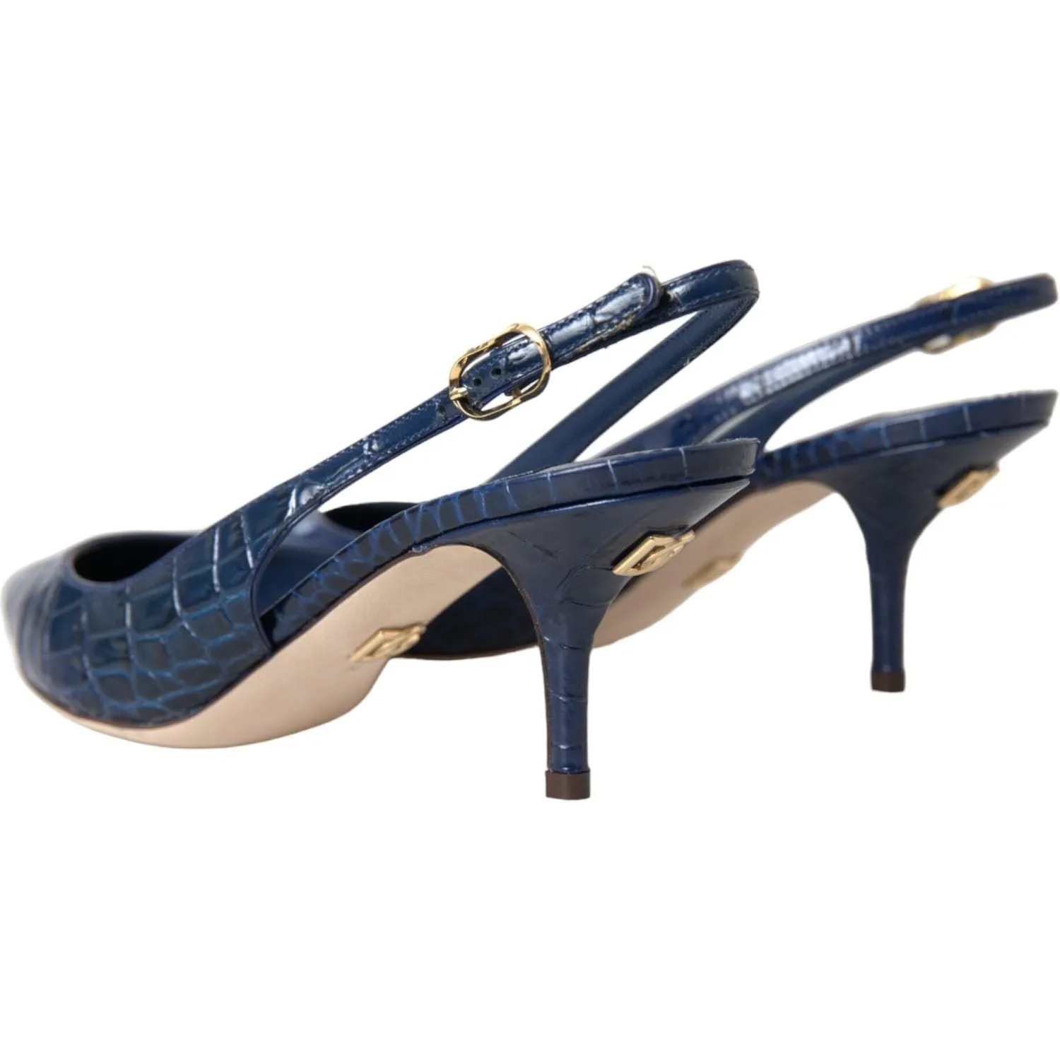 Dolce & Gabbana Dark Blue Croc Leather Slingbacks Shoes