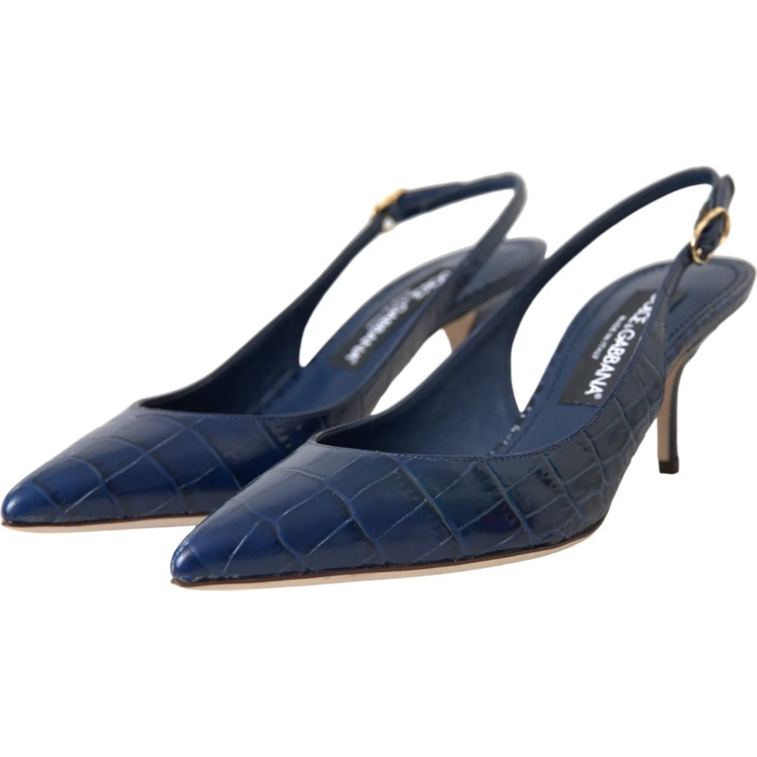 Dolce & Gabbana Dark Blue Croc Leather Slingbacks Shoes