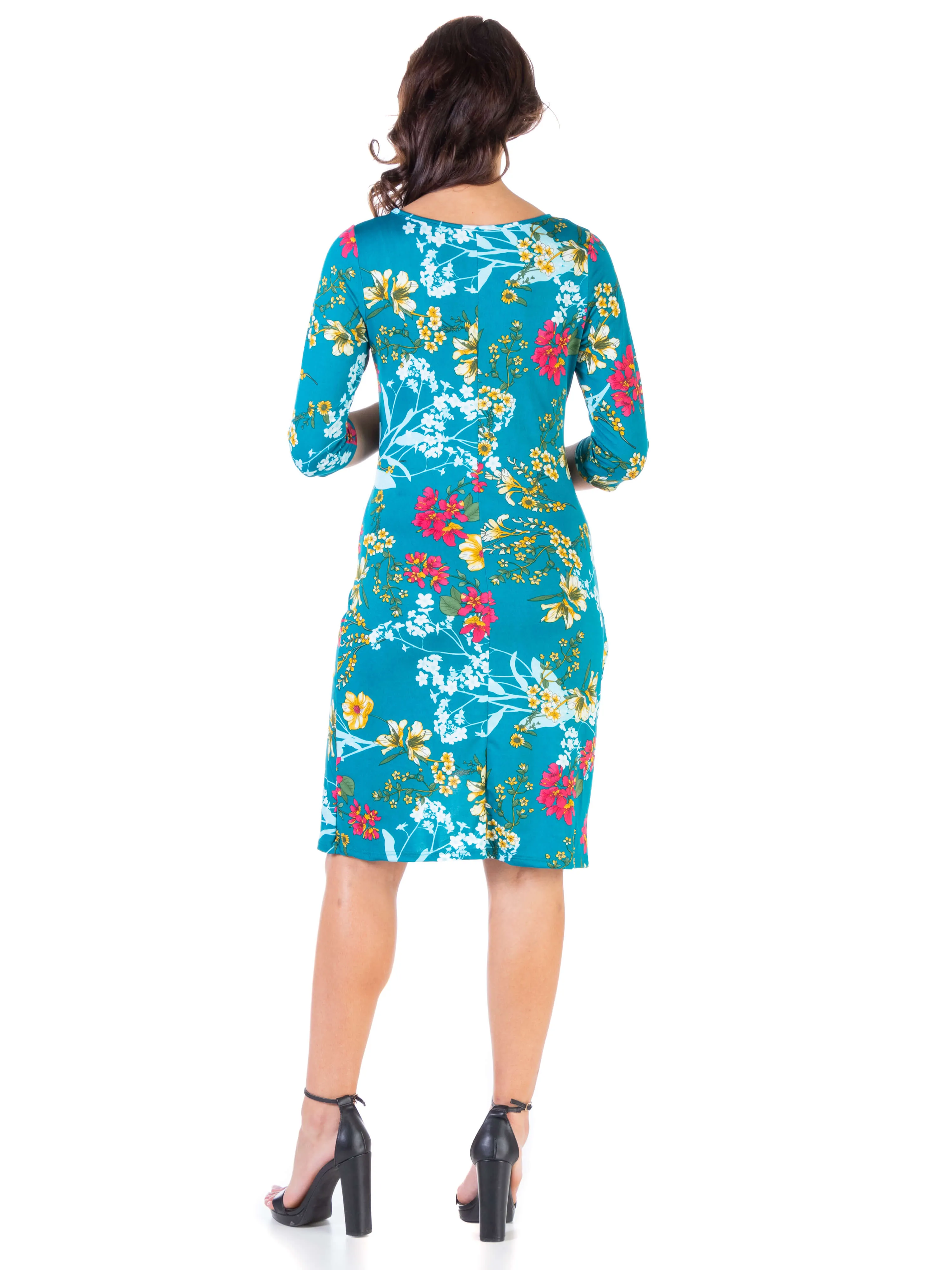 Floral Maternity Elbow Sleeve Ruched Knee Length Dress