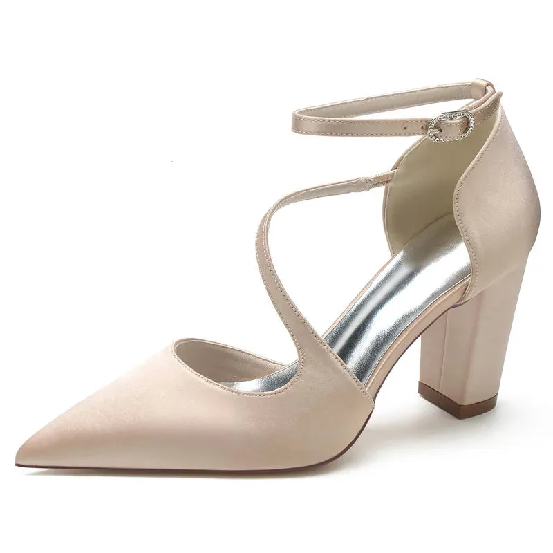 Funki Buys | Shoes | Women's Block Heel Satin Wedding Pumps