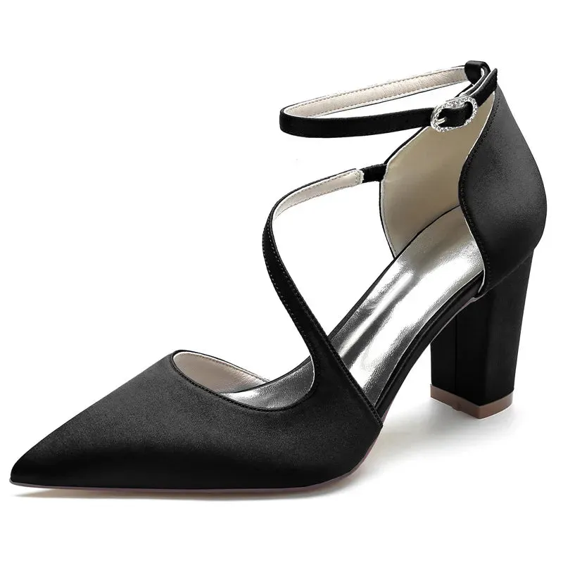 Funki Buys | Shoes | Women's Block Heel Satin Wedding Pumps