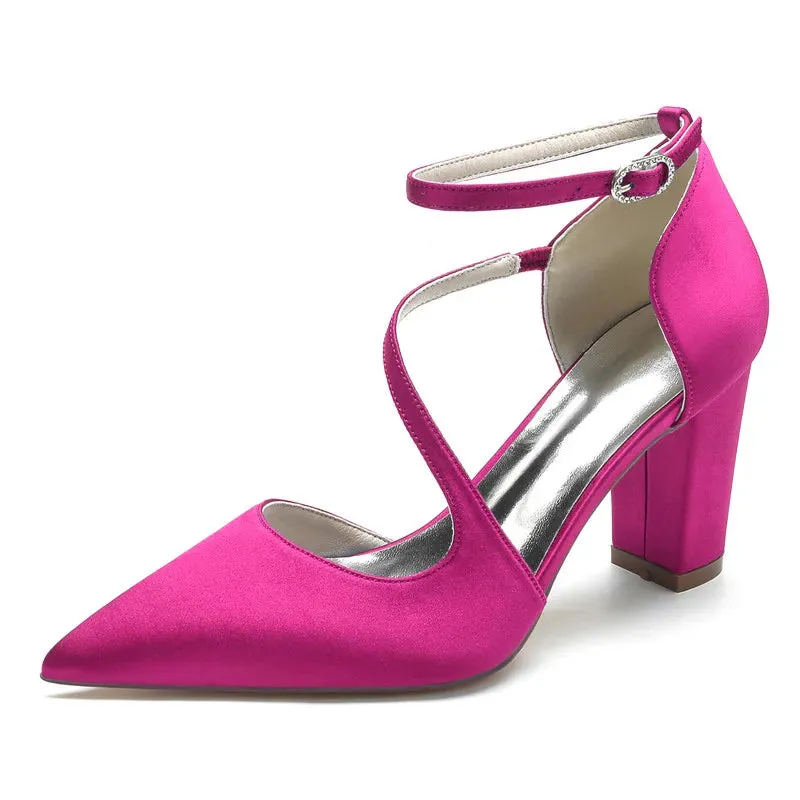 Funki Buys | Shoes | Women's Block Heel Satin Wedding Pumps