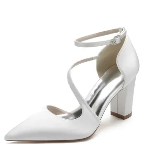 Funki Buys | Shoes | Women's Block Heel Satin Wedding Pumps