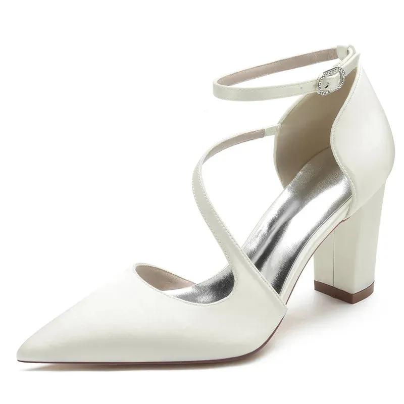 Funki Buys | Shoes | Women's Block Heel Satin Wedding Pumps