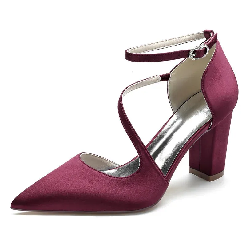 Funki Buys | Shoes | Women's Block Heel Satin Wedding Pumps