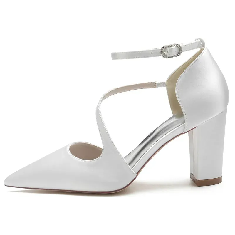 Funki Buys | Shoes | Women's Block Heel Satin Wedding Pumps