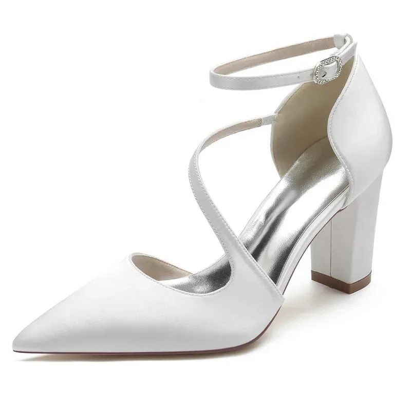 Funki Buys | Shoes | Women's Block Heel Satin Wedding Pumps