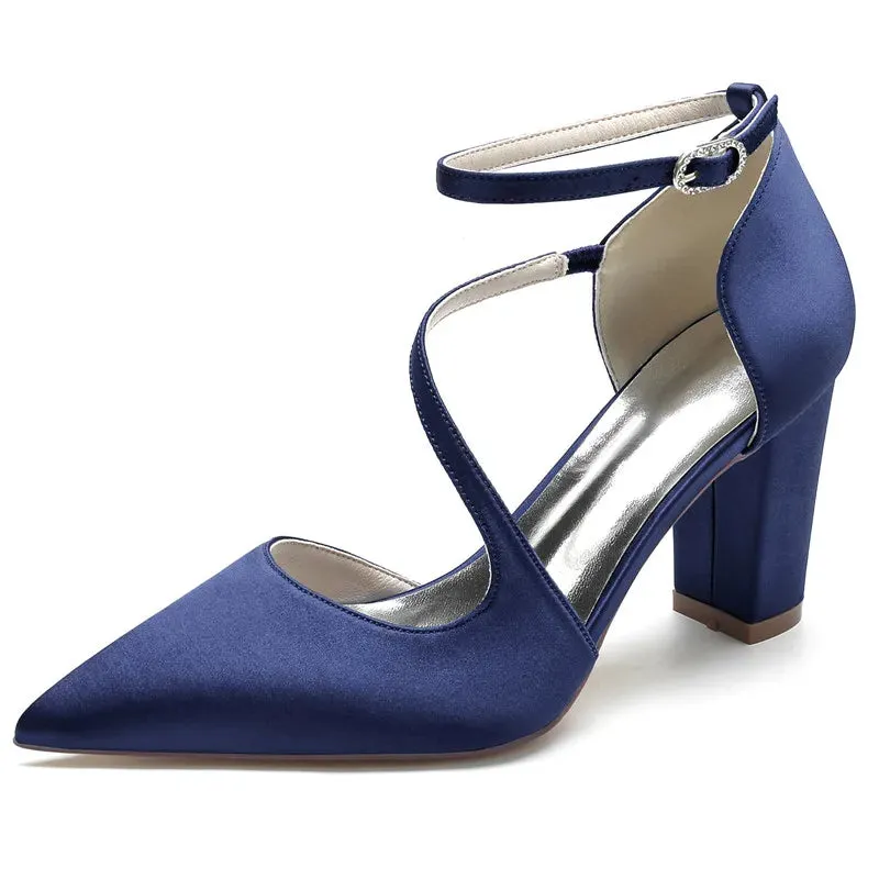 Funki Buys | Shoes | Women's Block Heel Satin Wedding Pumps