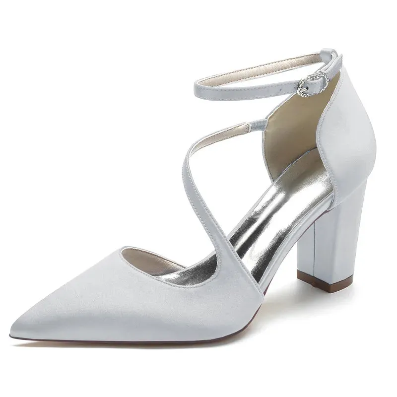 Funki Buys | Shoes | Women's Block Heel Satin Wedding Pumps