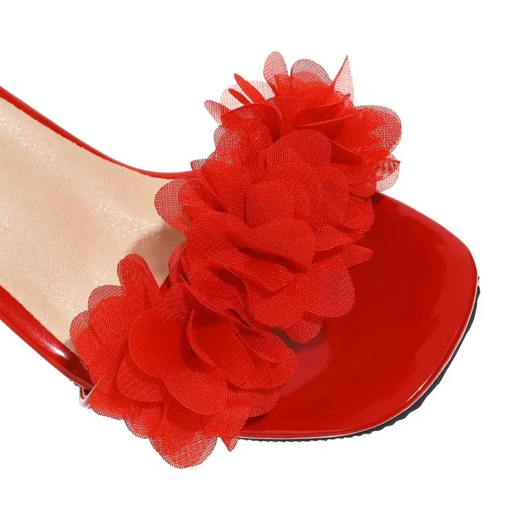 Funki Buys | Shoes | Women's Floral Organza Thick Heel Sandal