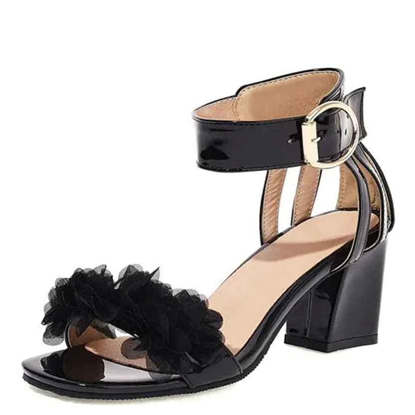 Funki Buys | Shoes | Women's Floral Organza Thick Heel Sandal