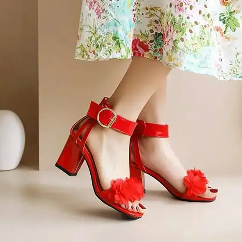 Funki Buys | Shoes | Women's Floral Organza Thick Heel Sandal