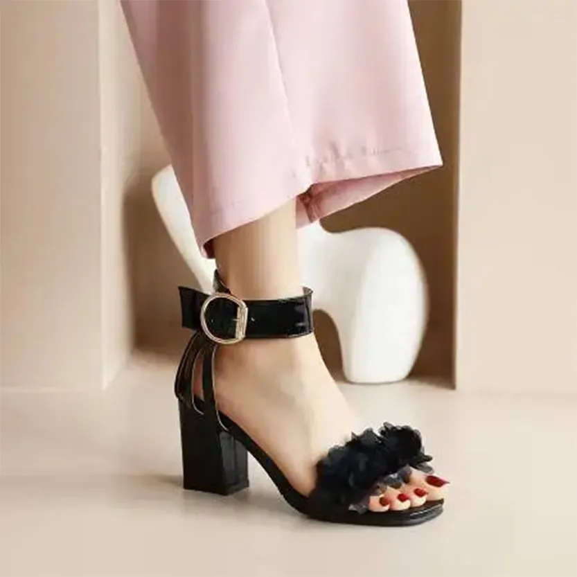 Funki Buys | Shoes | Women's Floral Organza Thick Heel Sandal