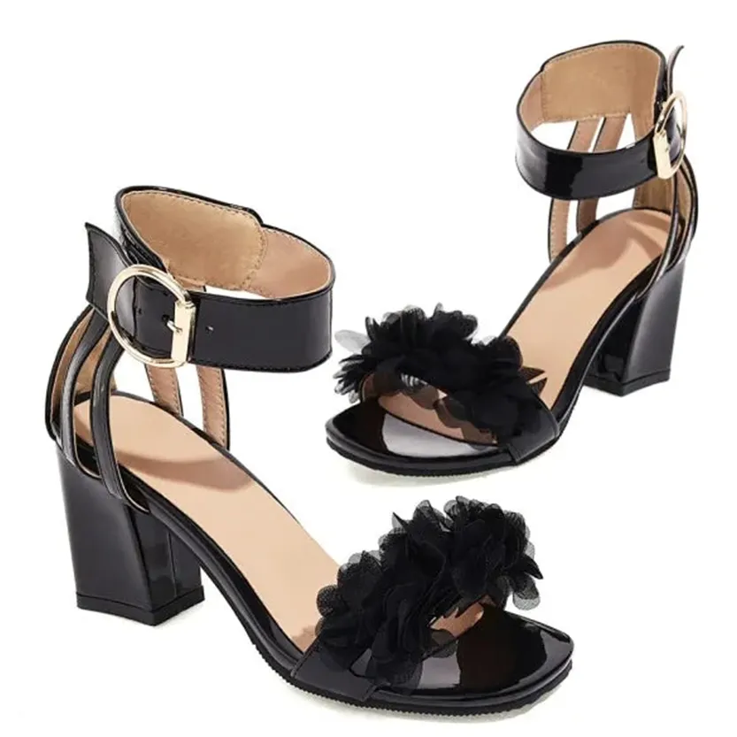 Funki Buys | Shoes | Women's Floral Organza Thick Heel Sandal