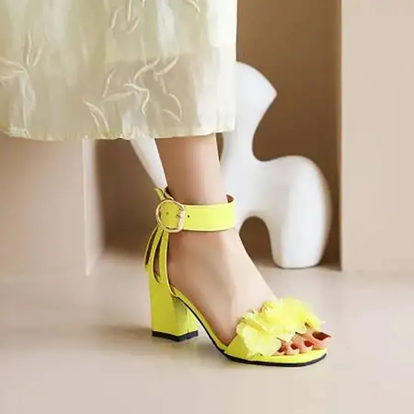 Funki Buys | Shoes | Women's Floral Organza Thick Heel Sandal