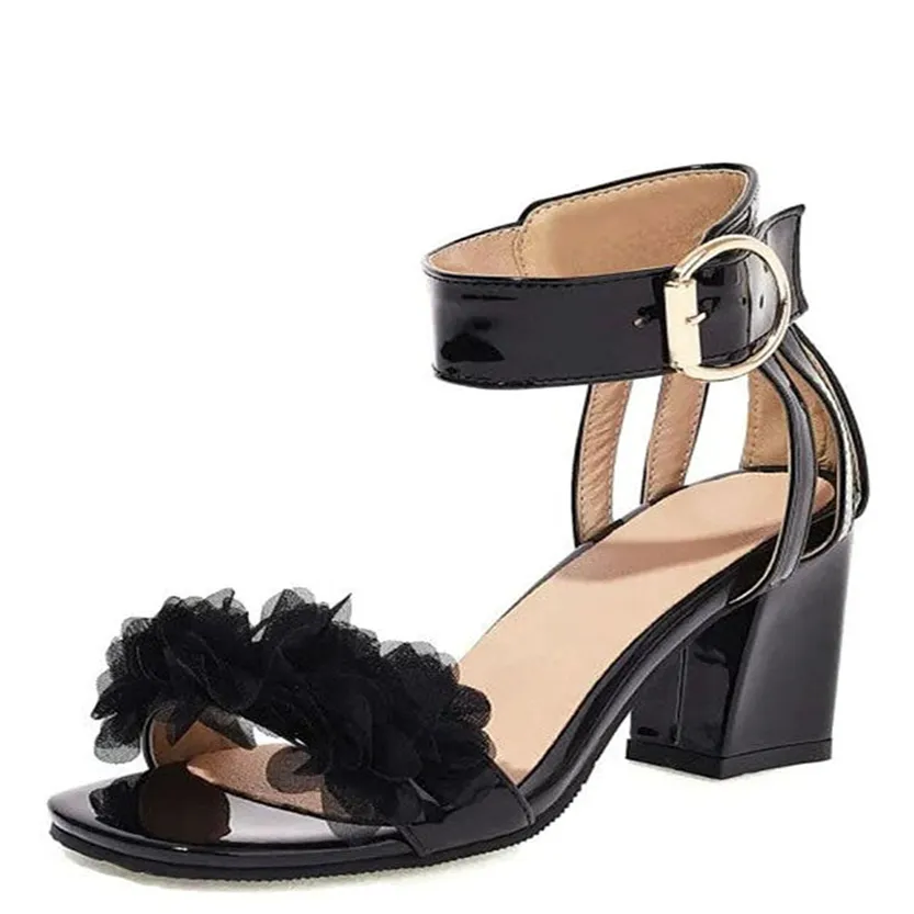 Funki Buys | Shoes | Women's Floral Organza Thick Heel Sandal