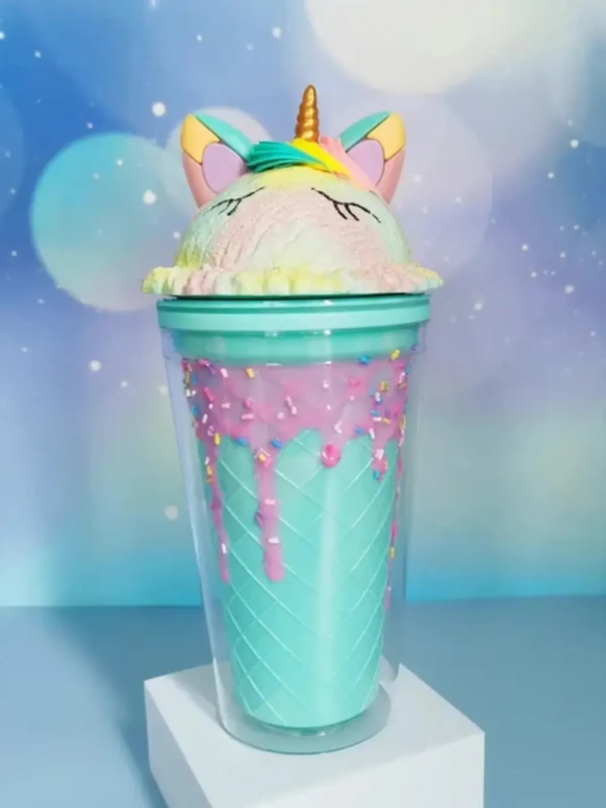 Girls Unicorn Ice Cream Tumbler with Straw - Double-Layer Cute Water Bottle for Kids