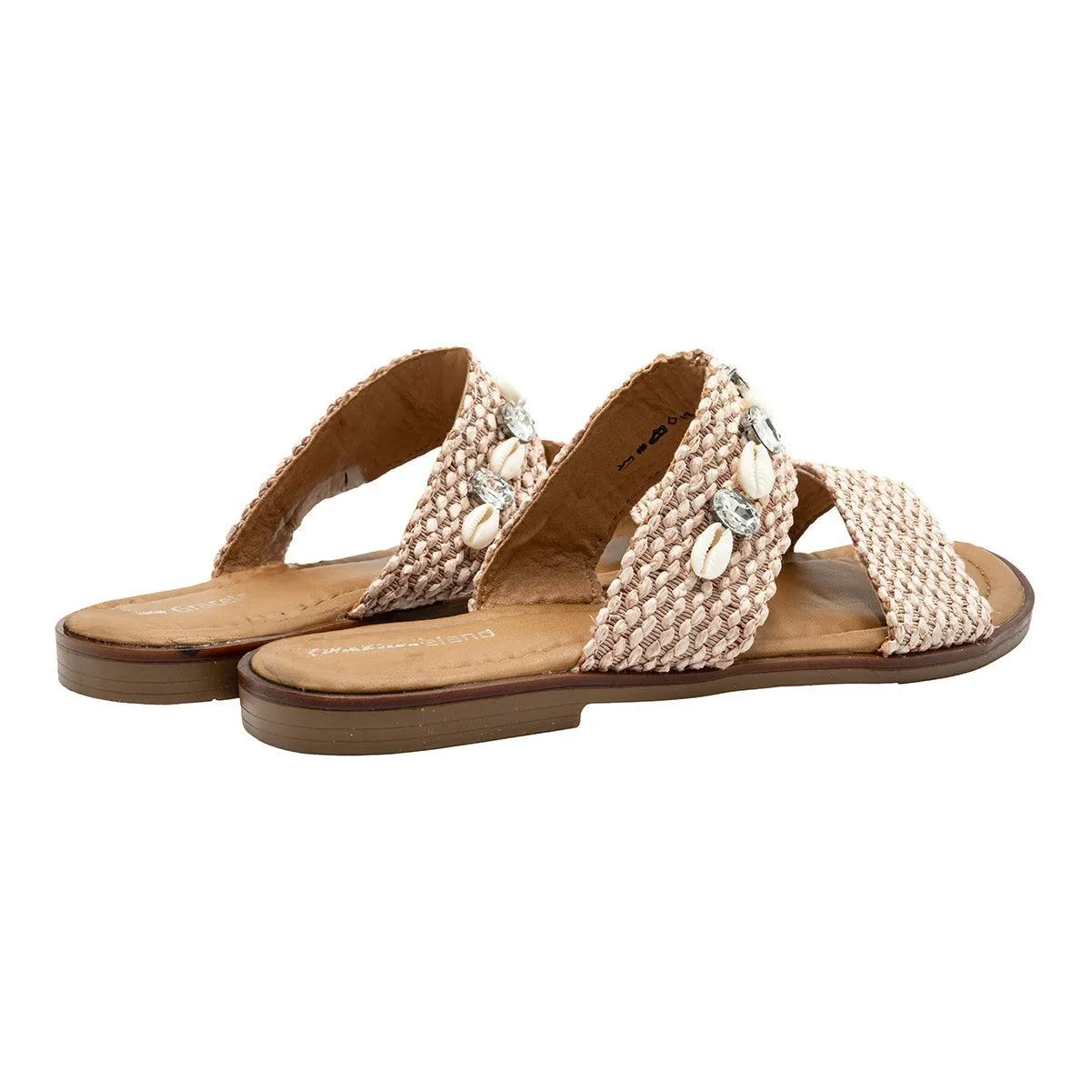 Graceland Flat Sandals Fabric Beige Colour For Women