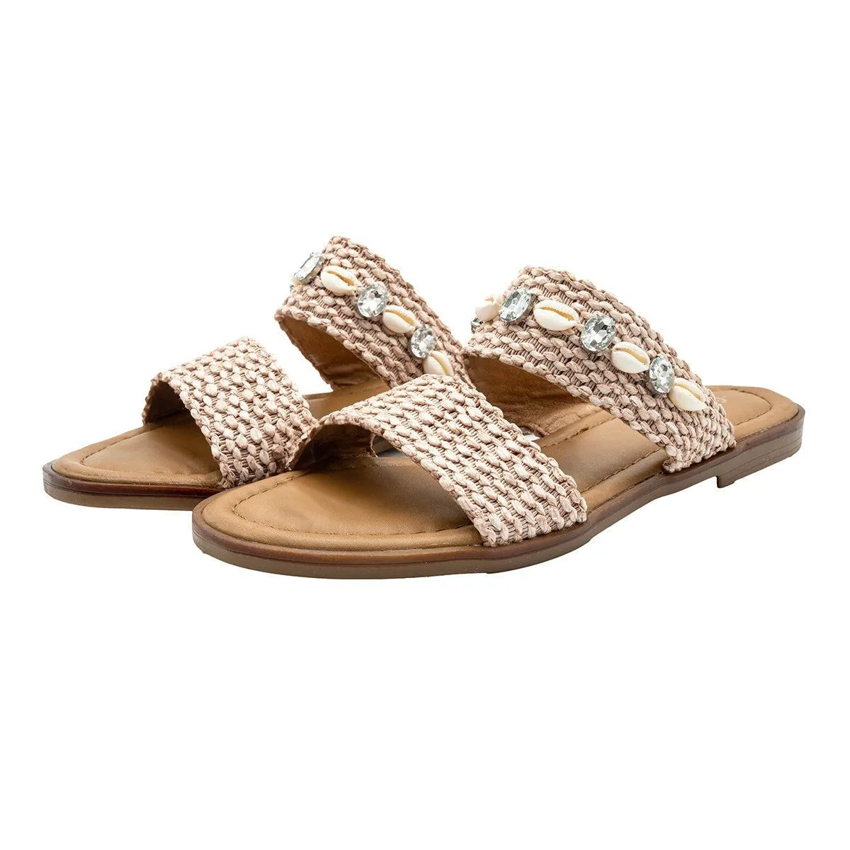 Graceland Flat Sandals Fabric Beige Colour For Women