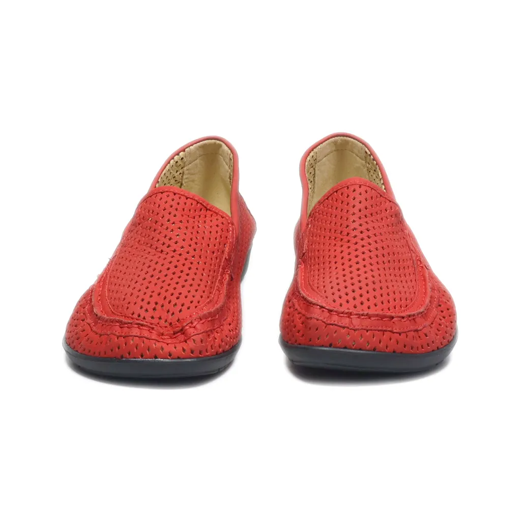 Helvesko Slip Ons Leather Red Colour For Women