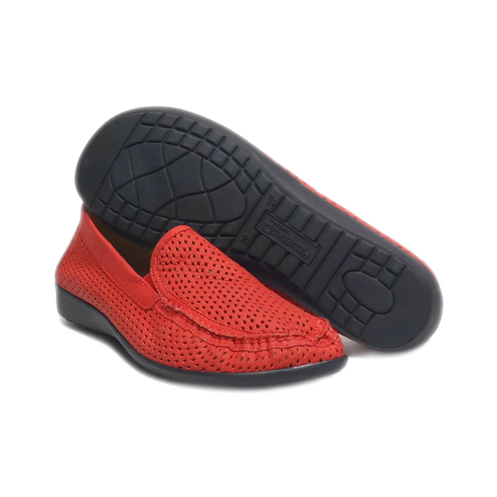 Helvesko Slip Ons Leather Red Colour For Women