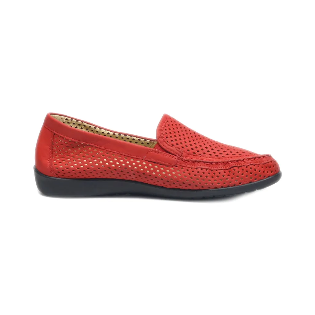 Helvesko Slip Ons Leather Red Colour For Women