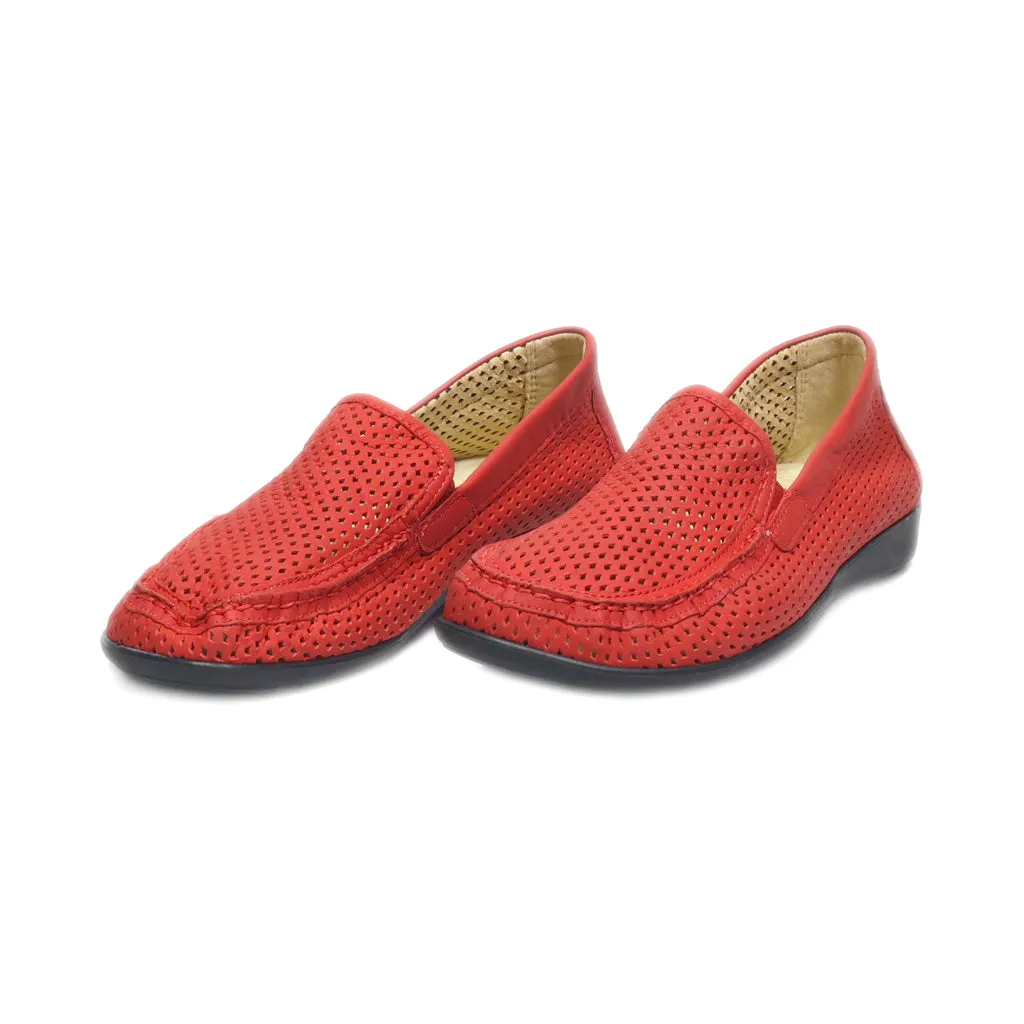 Helvesko Slip Ons Leather Red Colour For Women