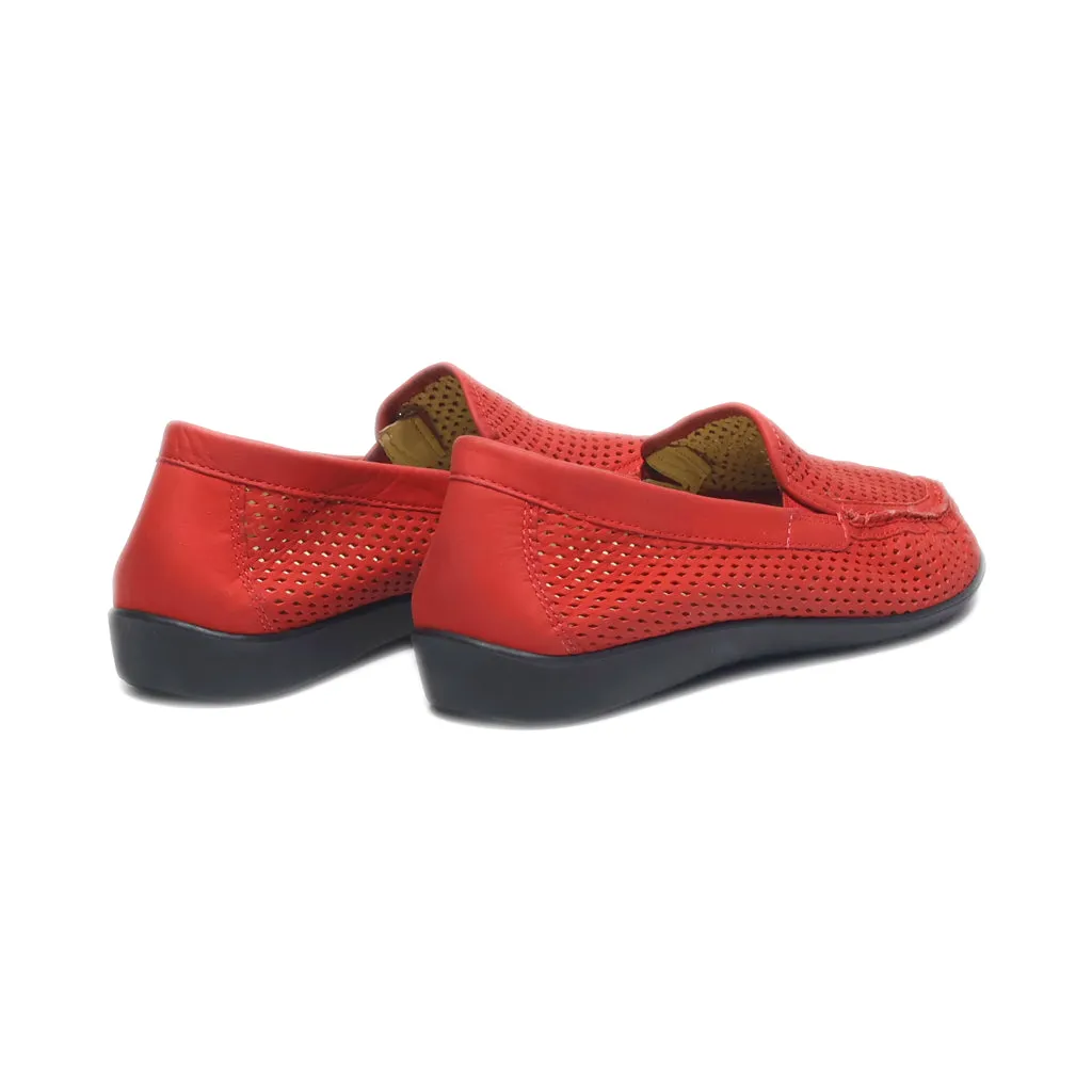 Helvesko Slip Ons Leather Red Colour For Women