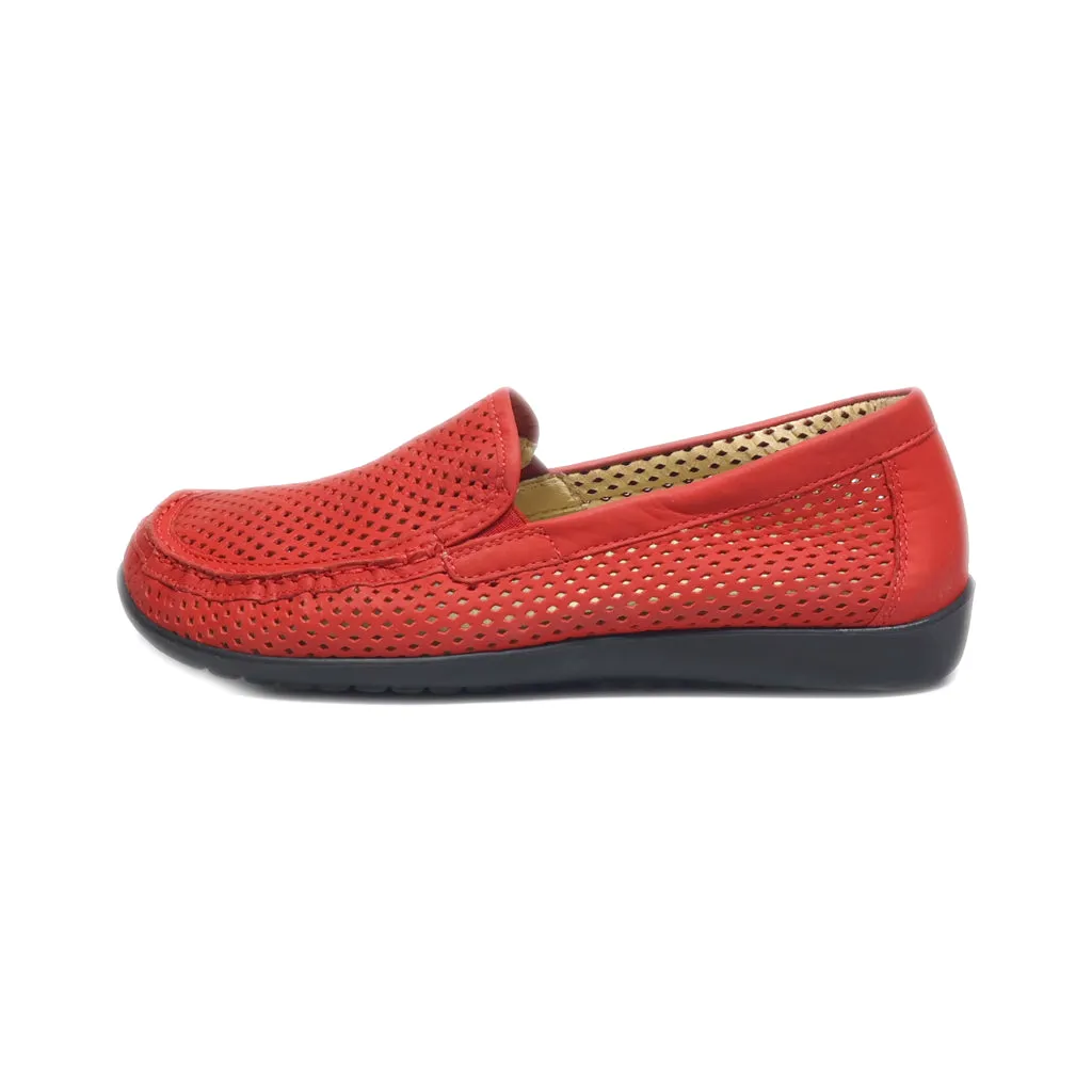 Helvesko Slip Ons Leather Red Colour For Women