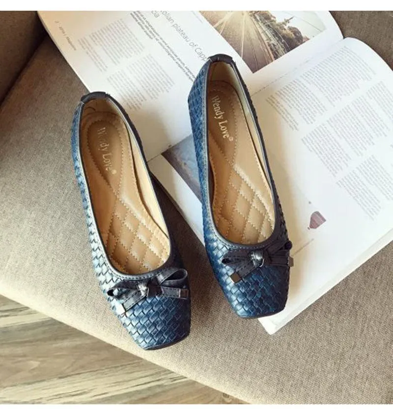 Hnzxzm Fashion Flats for Women Single Shoes Elegant Brand Office Lady Shoes Slip-on Casual Woman Boat Shoes Black Blue A4509