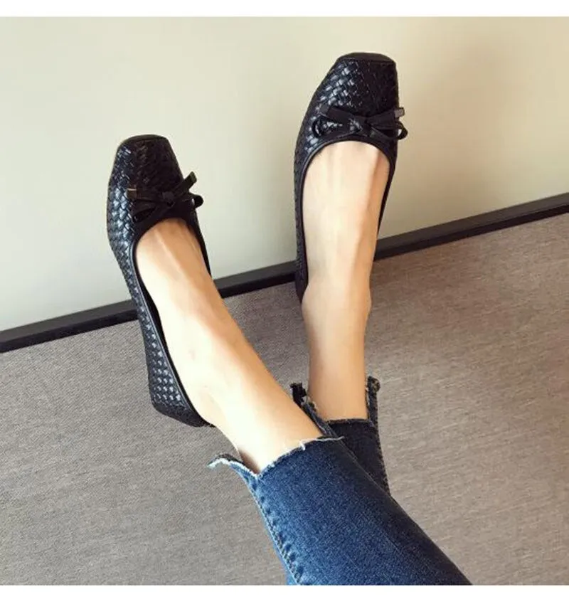 Hnzxzm Fashion Flats for Women Single Shoes Elegant Brand Office Lady Shoes Slip-on Casual Woman Boat Shoes Black Blue A4509