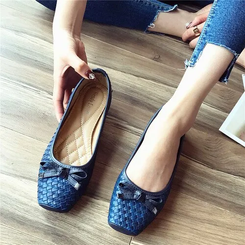 Hnzxzm Fashion Flats for Women Single Shoes Elegant Brand Office Lady Shoes Slip-on Casual Woman Boat Shoes Black Blue A4509