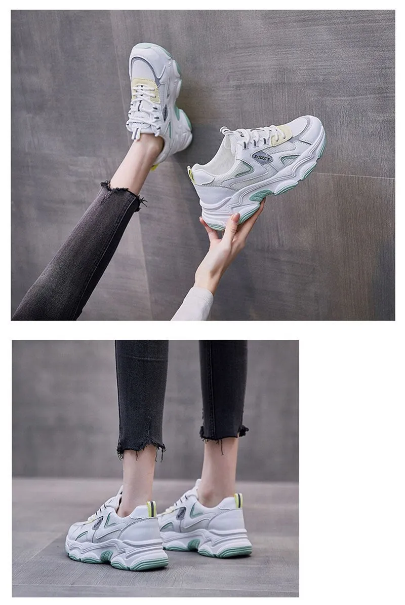 Hnzxzm  Fashion Sneakers Women Casual Shoes Thick Sole Spring Summer Breathable Ladies Brand White Shoes A4465