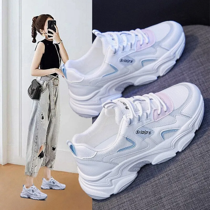 Hnzxzm  Fashion Sneakers Women Casual Shoes Thick Sole Spring Summer Breathable Ladies Brand White Shoes A4465