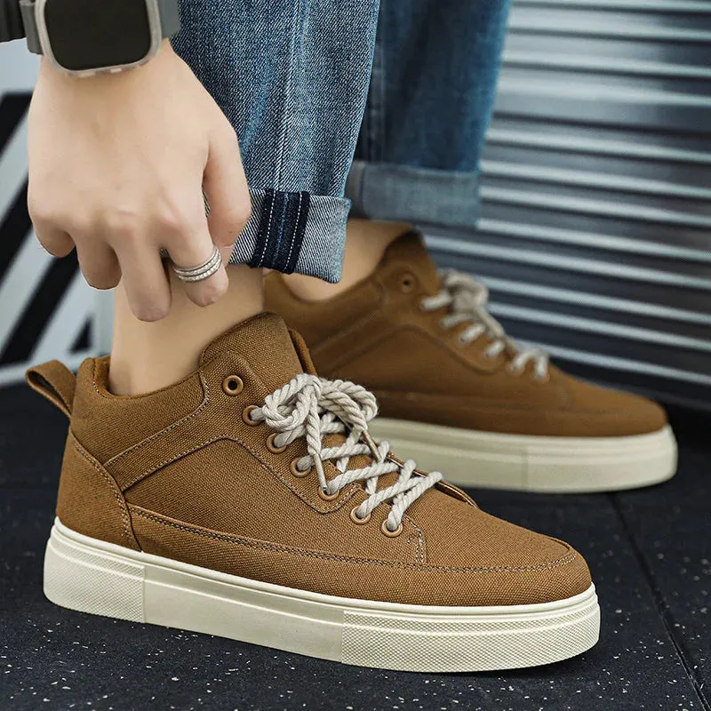 Hnzxzm Men's Canvas Shoes Fashion Spring Solid High Top Vulcanized Shoes Men Flat Design Casual Sneakers Man Board Shoes