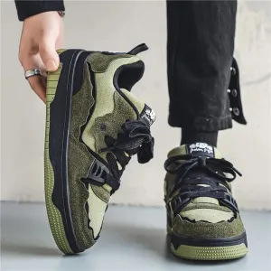 Hnzxzm Men's Skateboard Shoes Autumn Korean Version Trend Casual Sports Shoes Army Green Lace up Canvas Shoes Fashion Sneakers