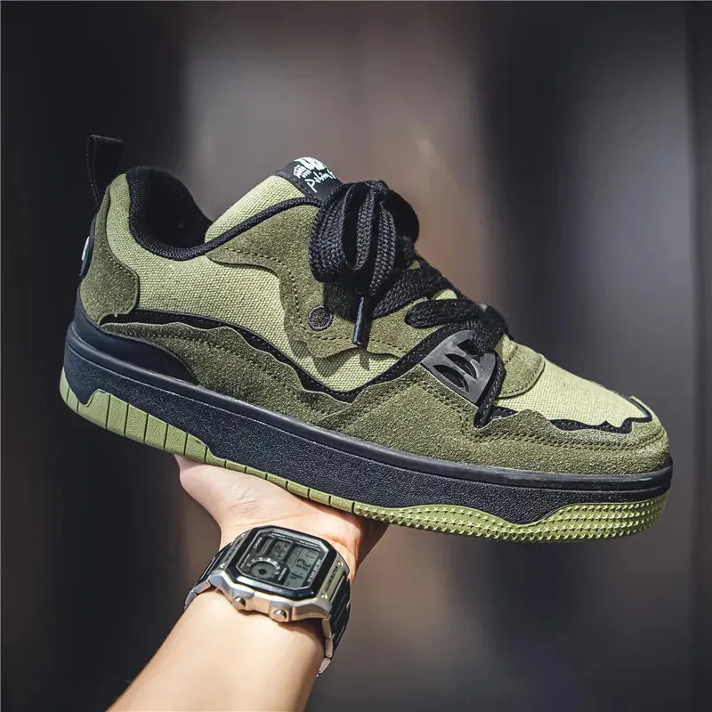 Hnzxzm Men's Skateboard Shoes Autumn Korean Version Trend Casual Sports Shoes Army Green Lace up Canvas Shoes Fashion Sneakers